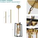 Modern Industrial Farmhouse Pendant Lighting, Rectangle Black & Brass Chandelier, Hanging Light for Kitchen Island, Dining Room, Entryway, Hallway (3-Light)