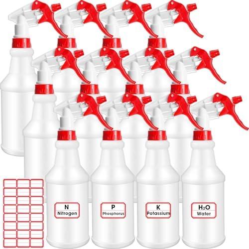 Gerrii 5 Pcs Plastic Spray Bottles with Adjustable Nozzle and Label for Cleaning 24 oz Anti Leak HDPE Spraying Bottles Empty Water Squirt Bottle (Red)