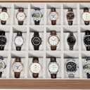 LOYALHEARTDY 30 Grid Watch Jewelry Tray Organizer Wooden Box Organizer Display Tray Watch Bracelet Display Holder with Removable Pillow for Men & Women Storage and Display