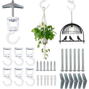 ONIKK Ceiling Hooks for Hanging Plants, Heavy Duty Metal Plant Hooks for Ceilings, Screw-in Hooks for Hanging Birdfeeders, Lamps, Planters, Outdoor Decorative Hooks up to 33 lbs. (6, White)