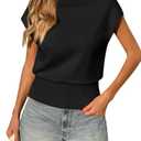 Saodimallsu Womens Cap Sleeve Summer Sweaters Tops Casual Lightweight Sweater Vest Mock Neck Knit Tank Top Black