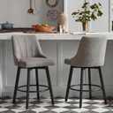 24" Counter Height Bar Stools Set of 2, Swivel Bar Stools with Backs, Fabric Upholstered Counter Barstools with Solid Wood Legs for Kitchen Island,Grey