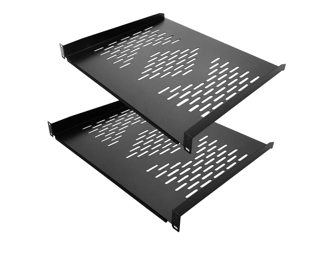 RIVECO 2 PCS 1U Server Rack Shelf 19” Rack-Mount Trays 17 Inches Vented Cantilevers for Server & Network Equipment Mounting, Depth, Black