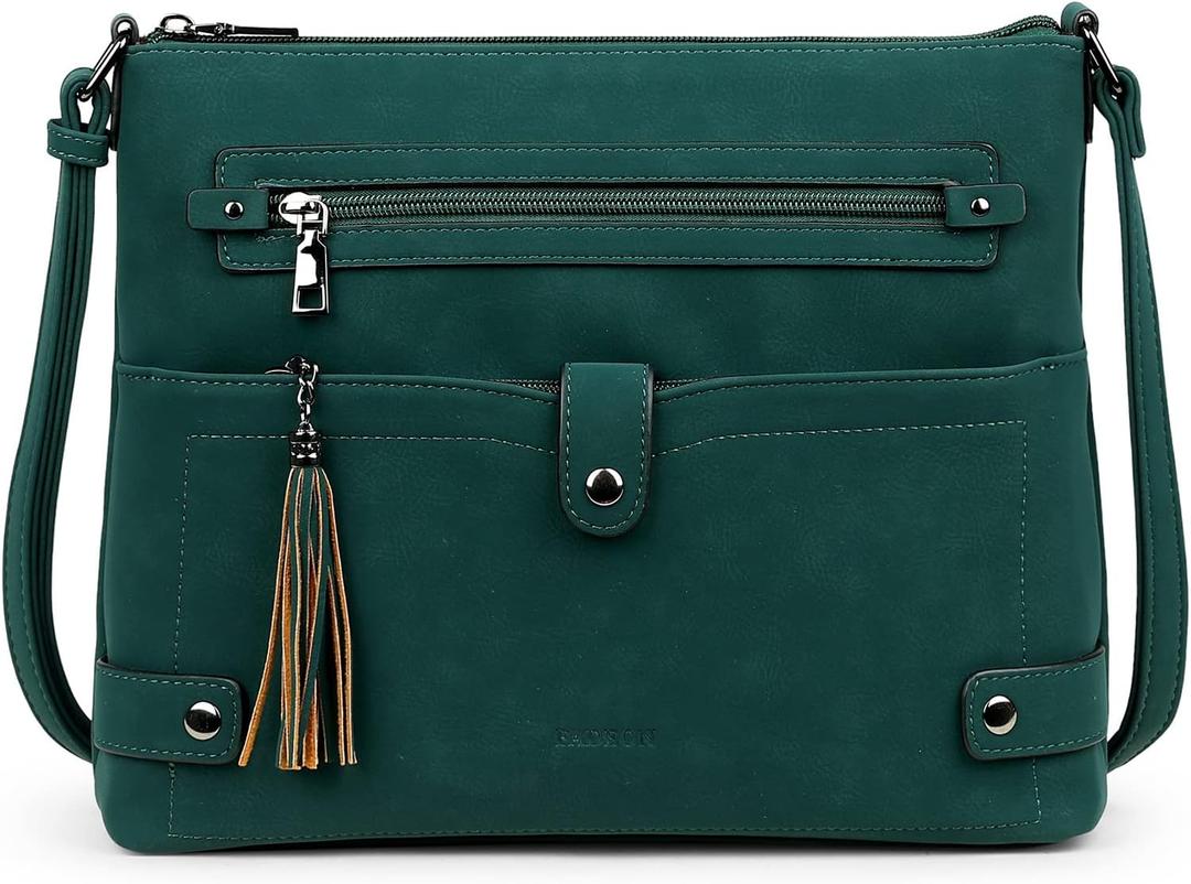 FADEON Large Crossbody Purses for Women Crossbody Bag, Designer Leather Cross Body Purses Multi Pocket Shoulder Bag