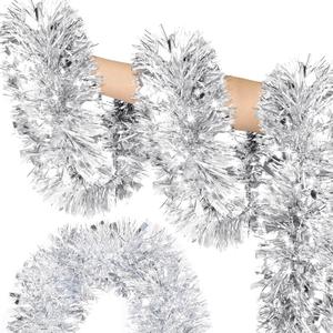 50FT Silver Christmas Tinsel Garland - Metallic Tinsel Glitter Twist Garland Hanging Streamers for Xmas Tree Garlands Decorations