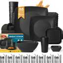 Teivio 80-piece Plastic Kitchen Wheat Straw Square Dinnerware Set for 8, Unbreakable Dinner Plates, Salad Plates, Snack Bowls, Sauce Cups, Tumblers 13.5oz, Dishwasher Safe, Outdoor Camping Dish, Black