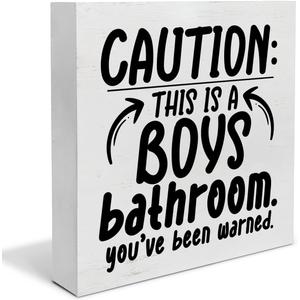 Country Caution Boys Bathroom Wood Box Sign Decor Desk Sign Humor Bathroom Wooden Box Block Sign Rustic Home Toilet Shelf Wall Decoration