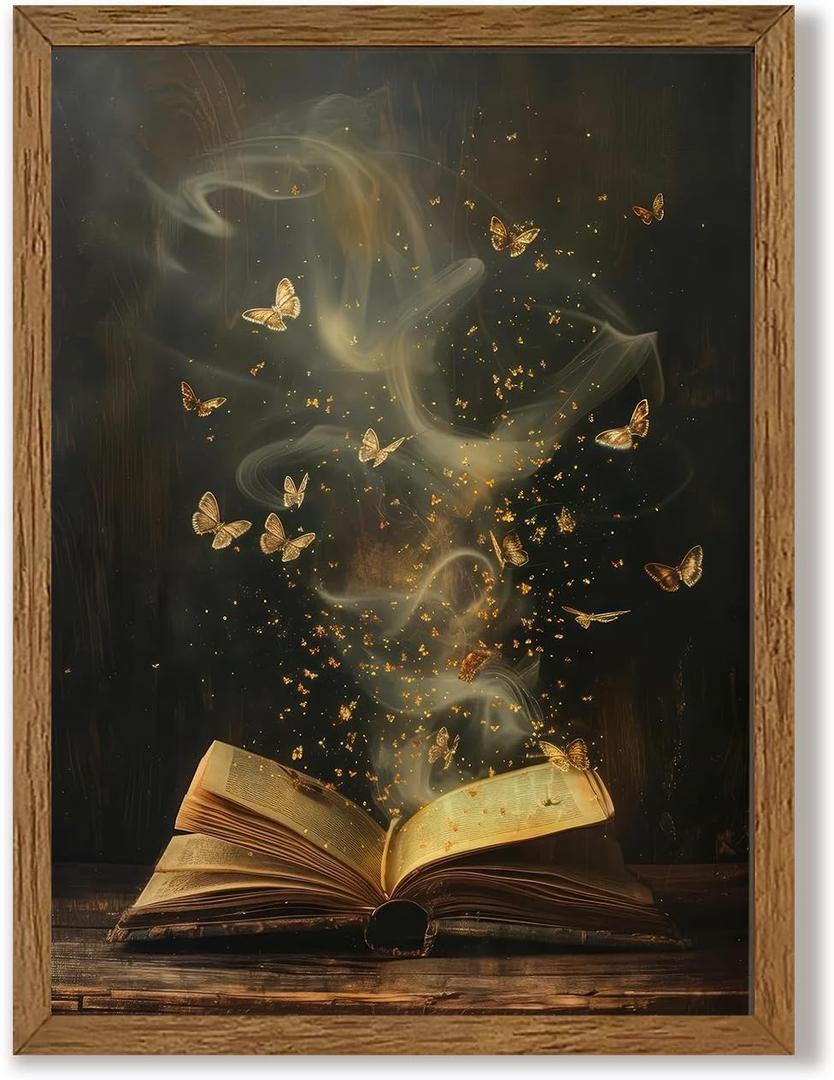 Urmoya Vintage Reading Book Wall Art, Library Wall Decor, Book Art Prints for Living Room Bedroom Office Home Decoration 12x16 inch Wood Framed Ready to Hang