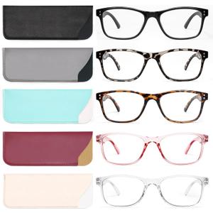 Reading Glasses Blue Light Blocking, Computer Glasses for Women Men, Fashion Square Eyeglasses 5 Pairs