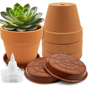 6 Pack 6 Inch Terracotta & Clay Pots with Saucer for Plants, Breathable Clay Planters Flowerpot Terra Cotta Flowerpot with Drainage Hole for Indoor Outdoor Gardening Succulents Home Decor