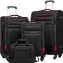 Coolife Luggage 4 Piece Set Suitcase TSA Lock Spinner Softshell lightweight (black+red)