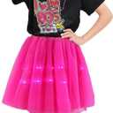 Girls Light-Up 80s Costume Set for Kids - Christmas Dress-Up, Holiday Party Decades Day Rock Star Outfit (Small, Pink)