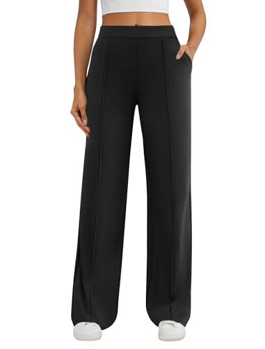 DLOODA Womens Dress Work Pants Business Casual Slacks Stretchy Wide Leg Trousers with Pockets High Waist Pull On Black,XXL