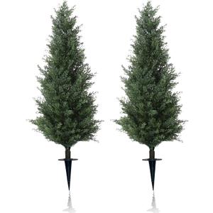 47" Artificial Cypress Topiary Cedar Topiaries for Indoors & Outdoor UV-Resistant Rated with Spike. Easy to Push in The Ground 4FT Home Garden Decor Set of 2