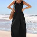 MEROKEETY Women's Boho Maxi Sundress 2025 Summer Beach Dress Scoop Neck Sleeveless Loose Tank Dress (Black, S)