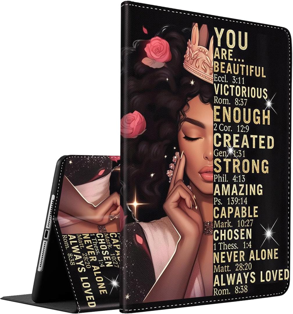 Case for iPad 10.2 9th / 8th / 7th Generation (2021/2020/2019 Model) 10.2 Inch, iPad Air 3 Case/10.5 Inch Pro, Multi-Angle Smart Stand Cover Auto Sleep/WakeAfrican American Women Black Queen