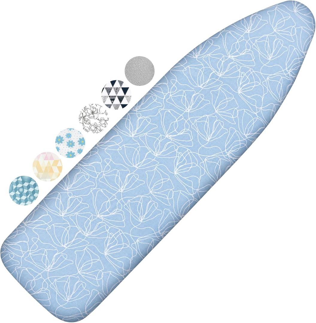Ironing Board Cover and Pad, 15x54 Standard Size Thick Iron Padding, Scorch & Stain Resistant Ironing board cover, Heavy Duty Iron Board Padded with Adjustable Fasteners Durable Elastic Edge, Sky Blue