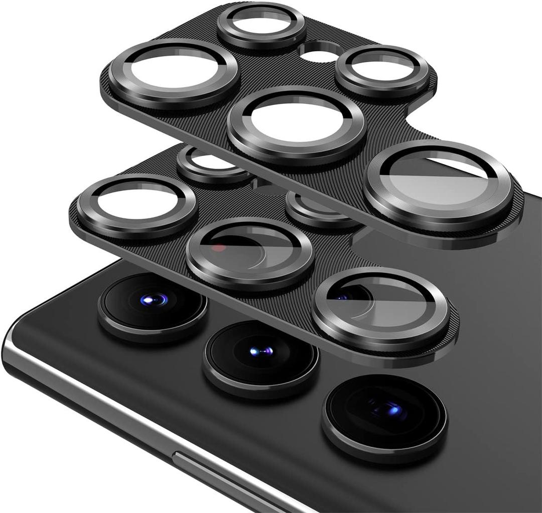Suoman 2-Pack for Samsung Galaxy S22 Ultra 5G Lens Protector, 9H Tempered Glass, Glitter Diamond Metal Protective Cover [Does not Affect Night Shots] - Black