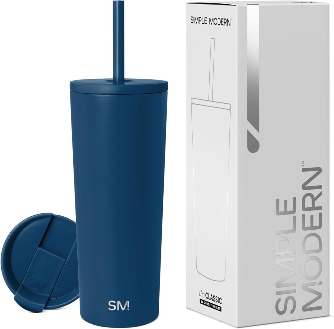Simple Modern Insulated Tumbler with Lid and Straw | Iced Coffee Cup Reusable Stainless Steel Water Bottle Travel Mug | Gifts for Women Men Her Him | Classic Collection | 24oz | Slumberland 