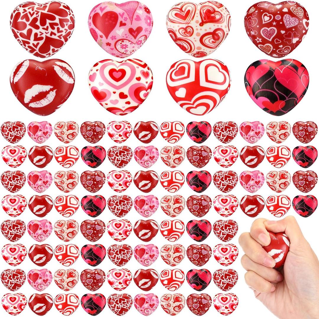 Honoson 108 Pcs Valentines Day Heart Stress Balls Bulk Heart Shaped Mini Foam Stress Relief Balls for Valentines Classroom Exchange Gifts Carnival Reward Supply
