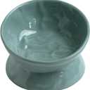 Ceramic Raised Cat Bowl, Elevated Pet Food Bowl for Small Dog, Cute Cat Dish Tilted, Whisker Fatigue, Wrinkle Texture,Teal, Blue (Tilted) (EXP 08/20/26)