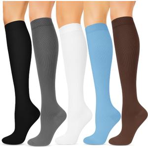 Wide Calf Compression Socks for Women & Men - 5 Pairs Plus Size 15-20 mmHg Graduated Knee High Compression Socks for Travel, Nurses, Pregnant Women, Running, Hiking & Everyday Wear (XL, Multi-colors)