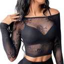 Buitifo Women Sexy Crop Top Fishnet Lingerie Skull Cosplay Tee Shirt Blouse Exotic Beach Cover Up