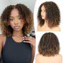 SISICLOUD Omber Light Brown Curly Wigs for Black Women 12 Inch Glueless Synthetic Lace Front Wig with Middle Part Pre Cut Lace Hairline for Daily Use