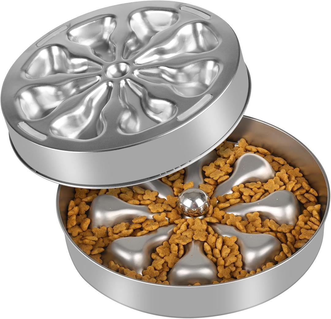Slow Feeder Dog Bowls - Stainless Steel Non-Slip Metal Slow Feeding Bowl Suitable for Dry, Wet, or Raw Food, 5 Cups Large Capacity, Double-Sided Design Ideal for All Dog Sizes