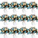 Domensi 12 Sets Wedding Centerpiece for Table Artificial Rose with Vase Fake Bouquets and Metal Pot Floral Arrangements for Mother's Day Holiday Party Event Table Decor (Teal)