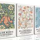 William Morris Wall Art Set of 3 Vintage Botanical Wall Decor Nature Flower Exhibition Posters Retro Plant Canvas Prints Paintings for Living Room Bedroom Kitchen Home Decor 12x16 Inch Framed (Light)