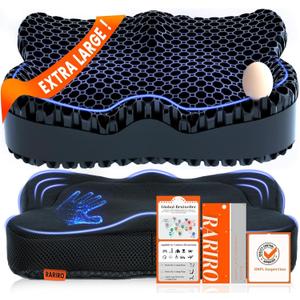 Enlarged 19.7" Gel Seat Cushion, Egg Gel Chair Pads for Wheelchair Pressure Coccyx Sciatica Pain Relief, Cooling Desk Seat Cushion for Kayak, Car, Office Chair Long Sitting[Black], 19.7*16.1*3.5in