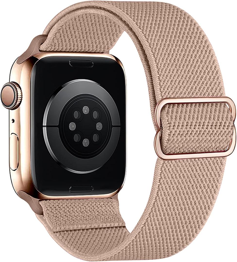 Stretchy Nylon Loop Bands Compatible with Apple Watch 38mm 40mm 41mm 42mm 44mm 45mm 49mm Adjustable Soft Elastics Strap Compatible with Apple Watch SE Ultra iWatch Series 8/7/6/5/4/3/2/1 (Rose