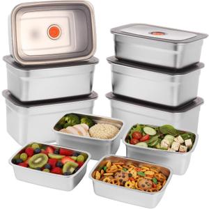 10pcs Stainless Steel Food Storage Containers with Lids, Stackable Airtight Food Storage Containers for Kitchen, Meal Prep, and Leftovers, Freezer and Dishwasher Safe, 1000-2800 ML/33.8-94.6 OZ