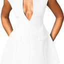 LuFeng Women's Summer Sexy Cap Sleeve Deep V Neck Zipper A-line Mini Dress Hollow Bodycon Night Out Party Dress, Large
