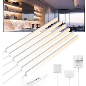 V4light 12'' Aluminum Under Cabinet LED Lights, 6-Pack Ultra-Slim Bars, Plug-in & Wired Touch Dimmer, Adjustable 2700K-6500K Color Temp, Seamless Linkable, Easy Install for Kitchen/Closet/Shelf