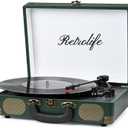 Vinyl Record Player 3-Speed Bluetooth Suitcase Portable Belt-Driven Record Player with Built-in Speakers RCA Line Out AUX in Headphone Jack Vintage Turntable Dark Green
