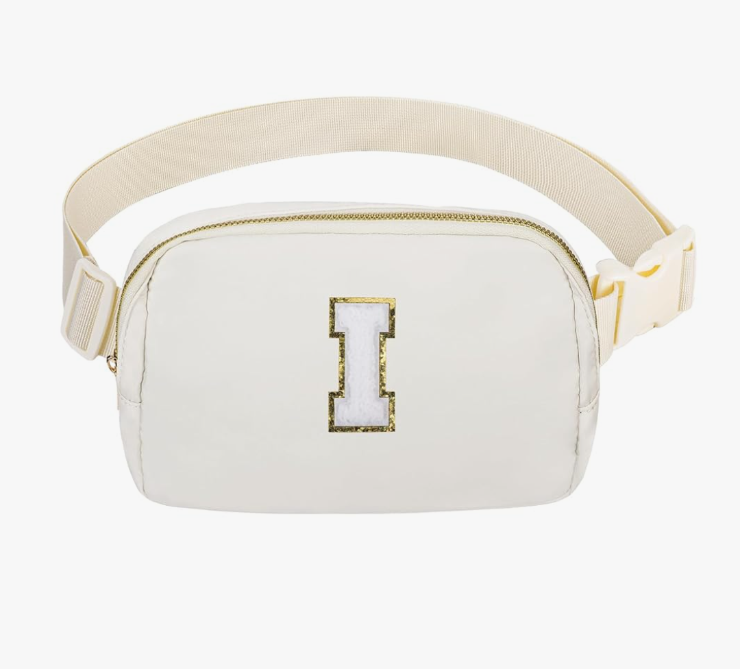 Pack Of 2 Birthday Gifts Christmas Personalized Gift for 4 5 6 7 8 9 10 11 12 13 14 Year old Girls Teen Sister Kid Initial Letter Fanny Pack Trendy Stuff Crossbody Bag White Letter I