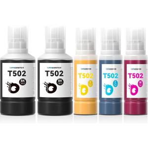 T502 502 Ink Refill Bottles for Ecotank ET2760 ET-4760 ET2750 ET-3760 ET-2850 ET-15000 ST-4000 ST-2000 ET-3710 ET-3850 ET-3750 ET-4850 ET-3830 ET4750 ET2700 ST3000 ET3700 Printer(2BK C M Y) (5022BK C M Y))