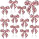 Daifunli 12 Pieces Bow Knot Rhinestone Patches Sparkling Crystal Appliques Iron Sew on for Jeans Jackets Bags Backpacks Hats Shoes Clothes Decorations Crafts(Pink)