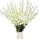 Thiccywoov 12 Pcs Delphinium Artificial Flowers, 33.5'' Long Stem Lifelike Faux Silk Flower Fake Look Real Bouquet for Tall Vase DIY Wedding Party Home Kitchen Arrangement Decor(White)