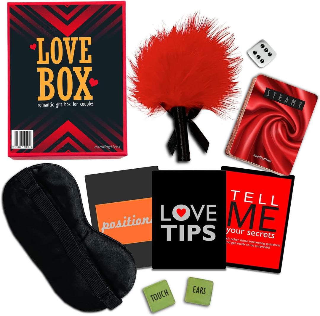 Steamy Romantic Love Box Gift Set - Valentines Day Gift for Husband Wife Girlfriend Boyfriend- Wedding Anniversary Box for Couples, Him and Her, Couple Games for Date Night Ideas