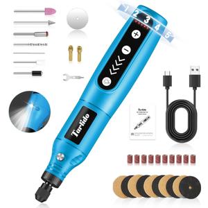 Cordless Rotary Tool Kit, 3.7V 2.0Ah Rechargeable Battery, 18000RPM 5-Speed Multi Power Carving Tools, 31Pcs Accessories, Engraving, Sanding, Grinding, Polishing, Carving, Etching, DIY-Blue  (Blue With Light)