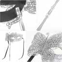 NUOBESTY Full Masquerade Mask with Stick Venetian Halloween Costume Mask Mardi Gras Mask for Womens Cosplay(Silver) Dancing Party Masks