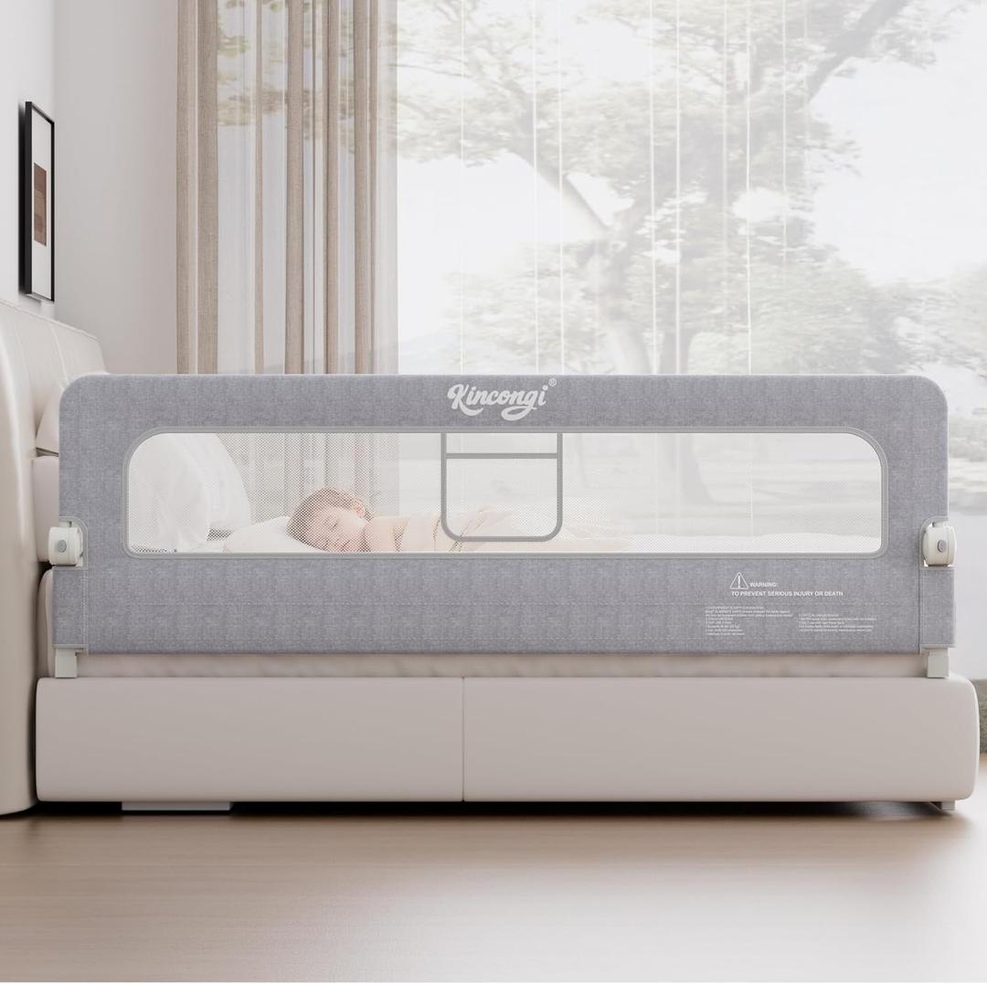 Bed Rail for Toddlers,71 Inch Foldable Baby Guard | 71 in Foldable Toddler Rail with Reinforced Anchors, No-Gap Mattress Fit, Double Lock, Washable Fabric for King|Queen