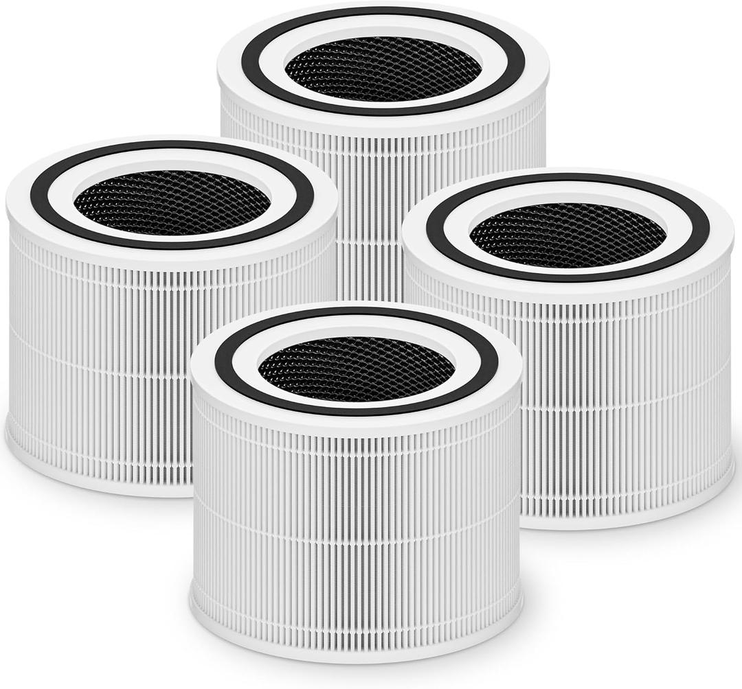 Core 300 Replacement Filter for LEVOIT Core 300 Core 300-P Core 300S Core 300S-P Vortex Air Air Purifier, 3-in-1 High-Efficiency Activated Carbon, Core 300-RF, 4 Pack, White