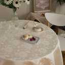 GLORY SEASON Round Tablecloth Waterproof Spillproof Lace Trim Table Cloth for Wedding Kitchen Dinning Tabletop Decoration,Table Cover for Outdoor and Indoor, 90 Inch Round, Ivory White