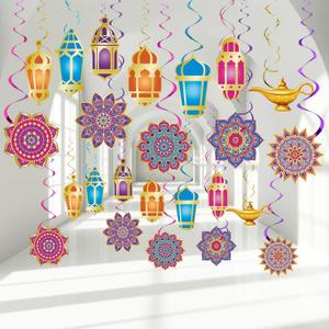 Zonon 52 Pcs Ramadan Mubarak Decorations Arabian Nights Party Decoration Eid Mubarak Hanging Swirls Ceiling Foil Party Decor for Indian Moroccan Princess Birthday Supplies