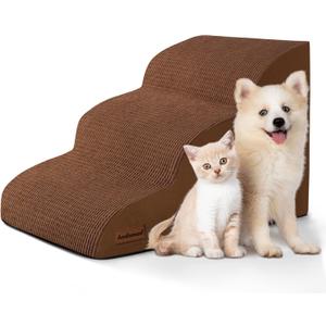 Aodisman 3-Step Dog Ramp and Stairs for Sofa and Chair - Non-Slip Sturdy Pet Steps for Small Dogs and Cats,15.7" H, Brown