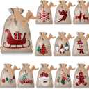 Shappy 24 Pcs Christmas Burlap Gift Bags, Small Treat Goody Bags with Drawstrings for Christmas, Featuring 12 Designs for Xmas and New Year Party Favors and Supplies(Rustic Style,10 x 8 Inch)
